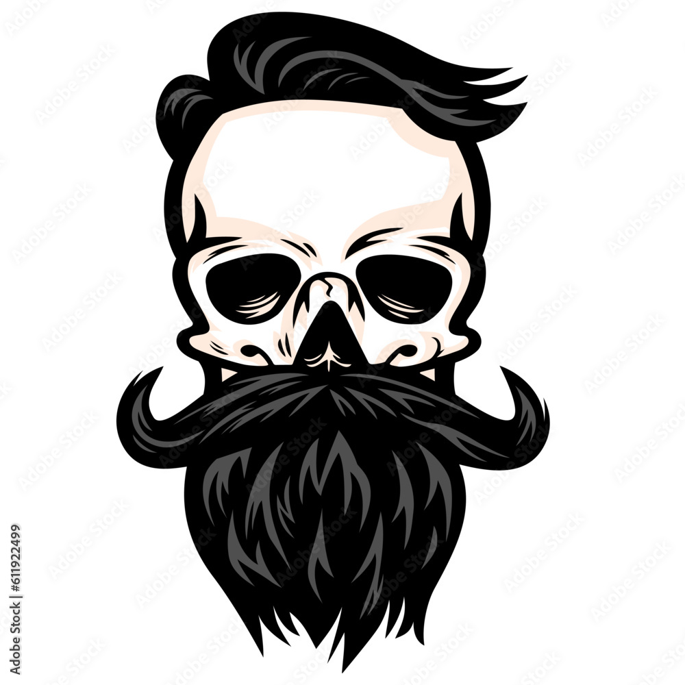 Bearded Skull Hipster Logo Design Illustration Template Vector