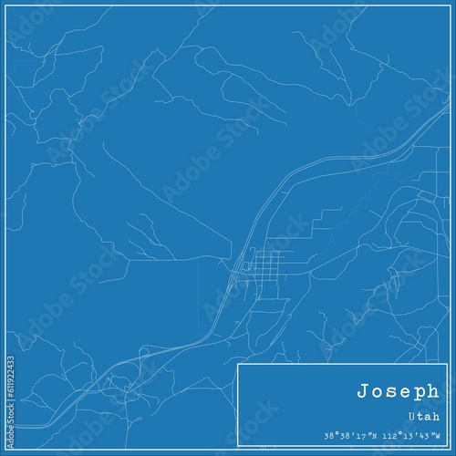 Blueprint US city map of Joseph, Utah.
