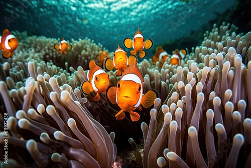 School of Orange Clownfish - AI Generated