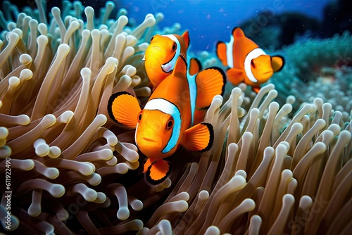 School of Orange Clownfish - AI Generated