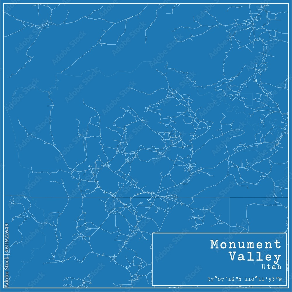 Blueprint US city map of Monument Valley, Utah.