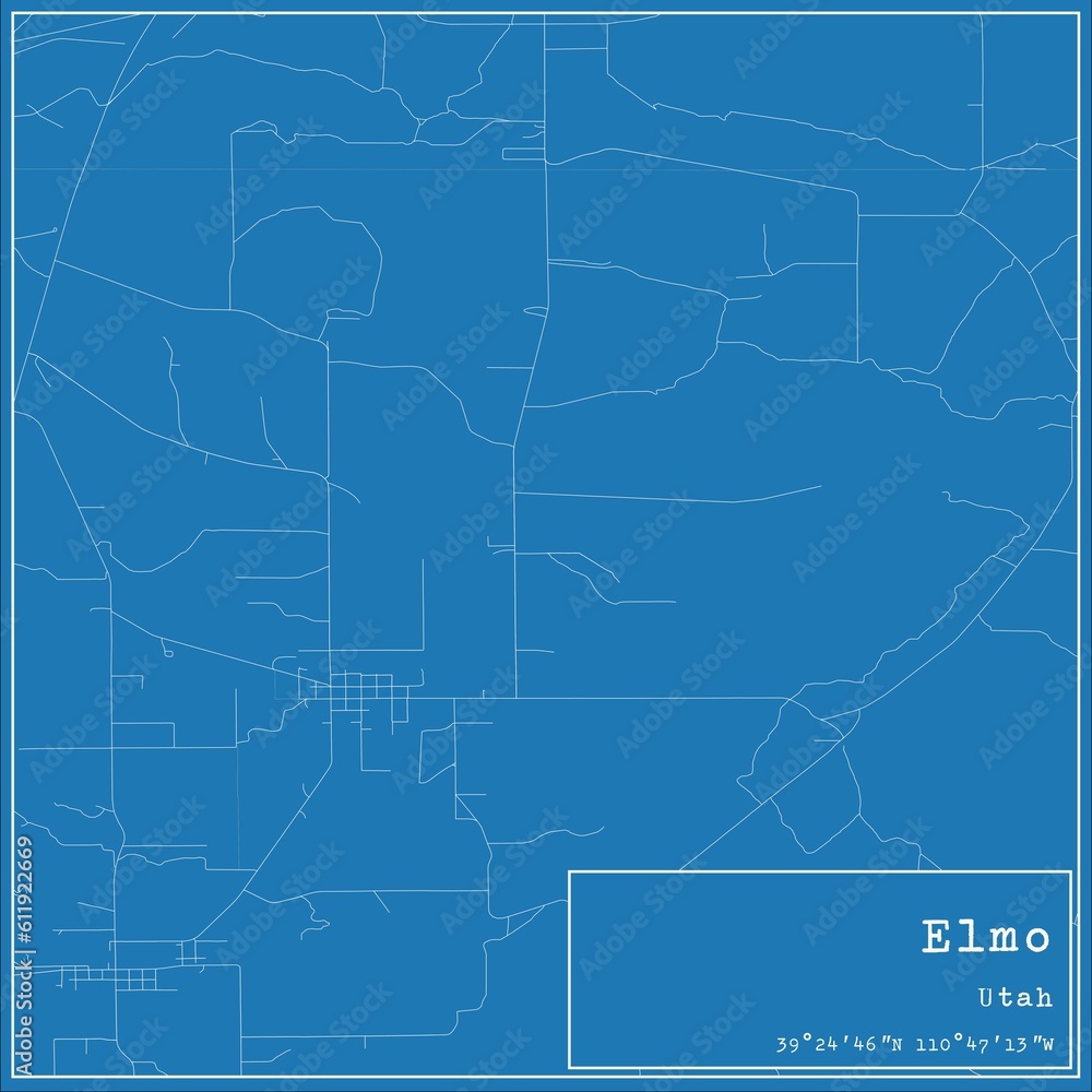 Blueprint US city map of Elmo, Utah.