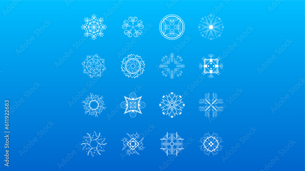 Naklejka premium Set White Colleciton Line Snowflake Winter Decoration Elements Vector Design Style