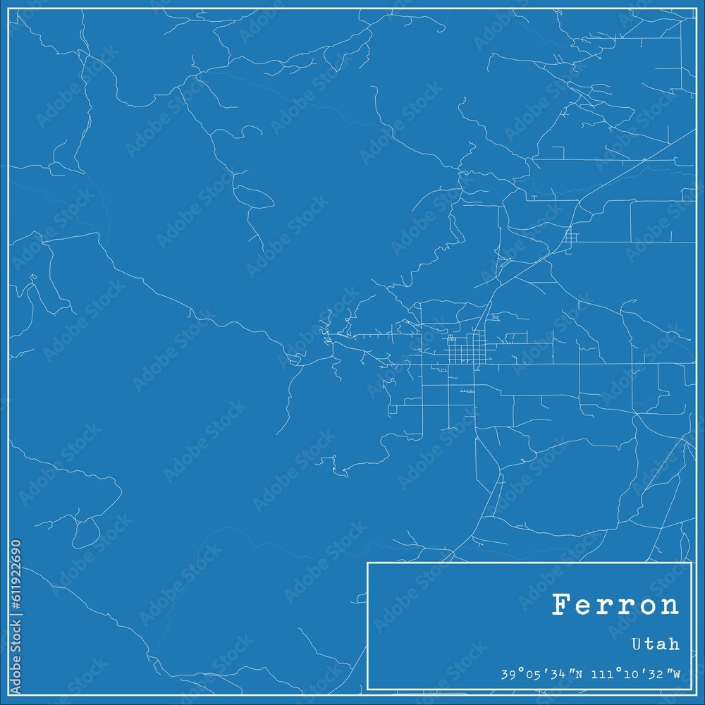 Obraz premium Blueprint US city map of Ferron, Utah.