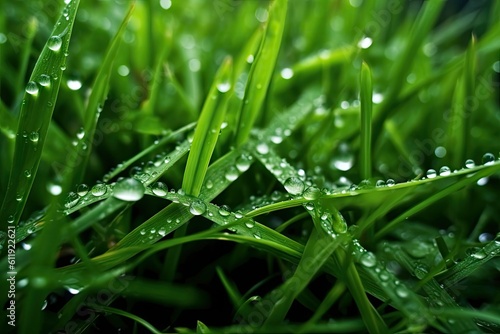 Fresh Dew-Covered Grass Closeup - AI Generated