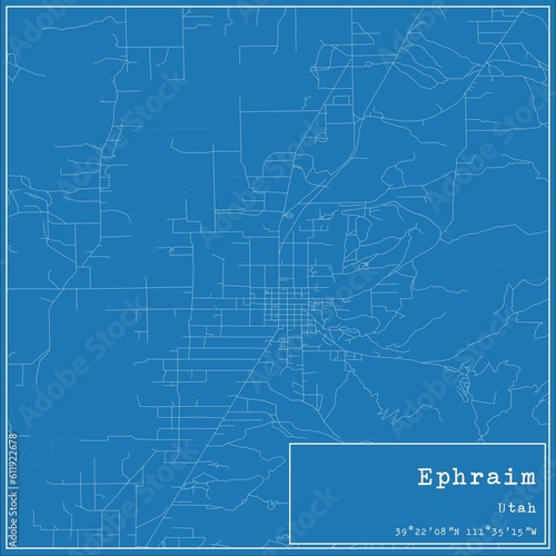 Blueprint US city map of Ephraim, Utah. © Rezona