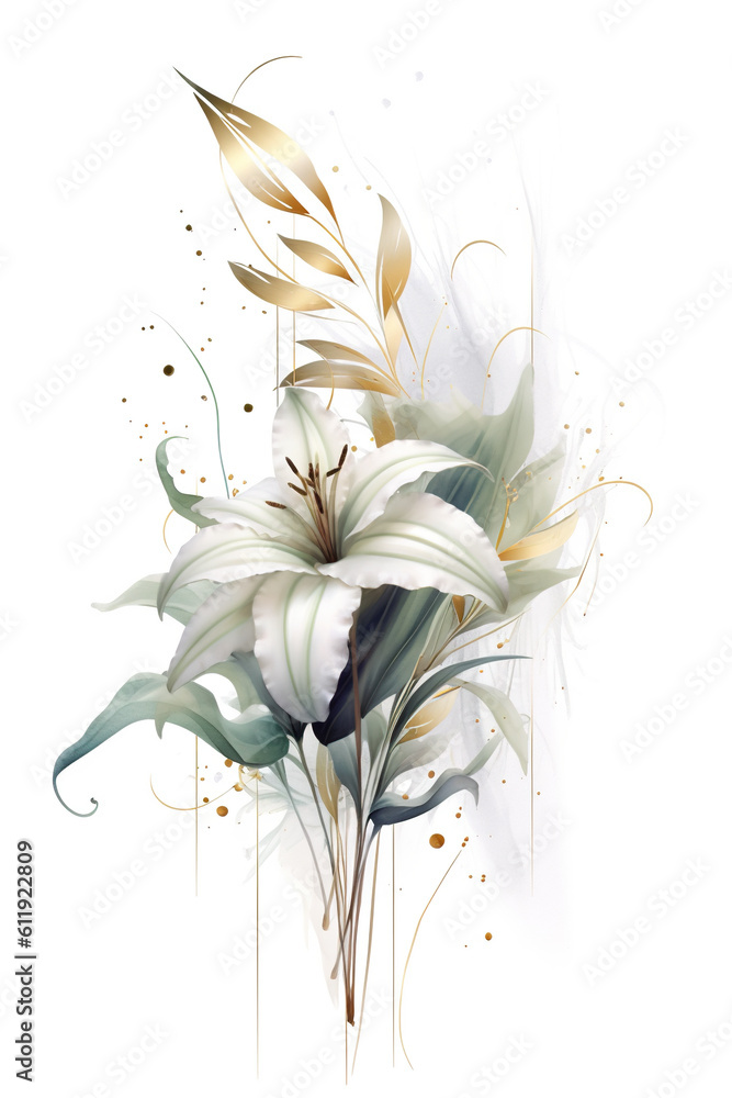 Fototapeta premium A bunch of white flowers on a white background. Generative AI. Floral wedding clipart element on white background.