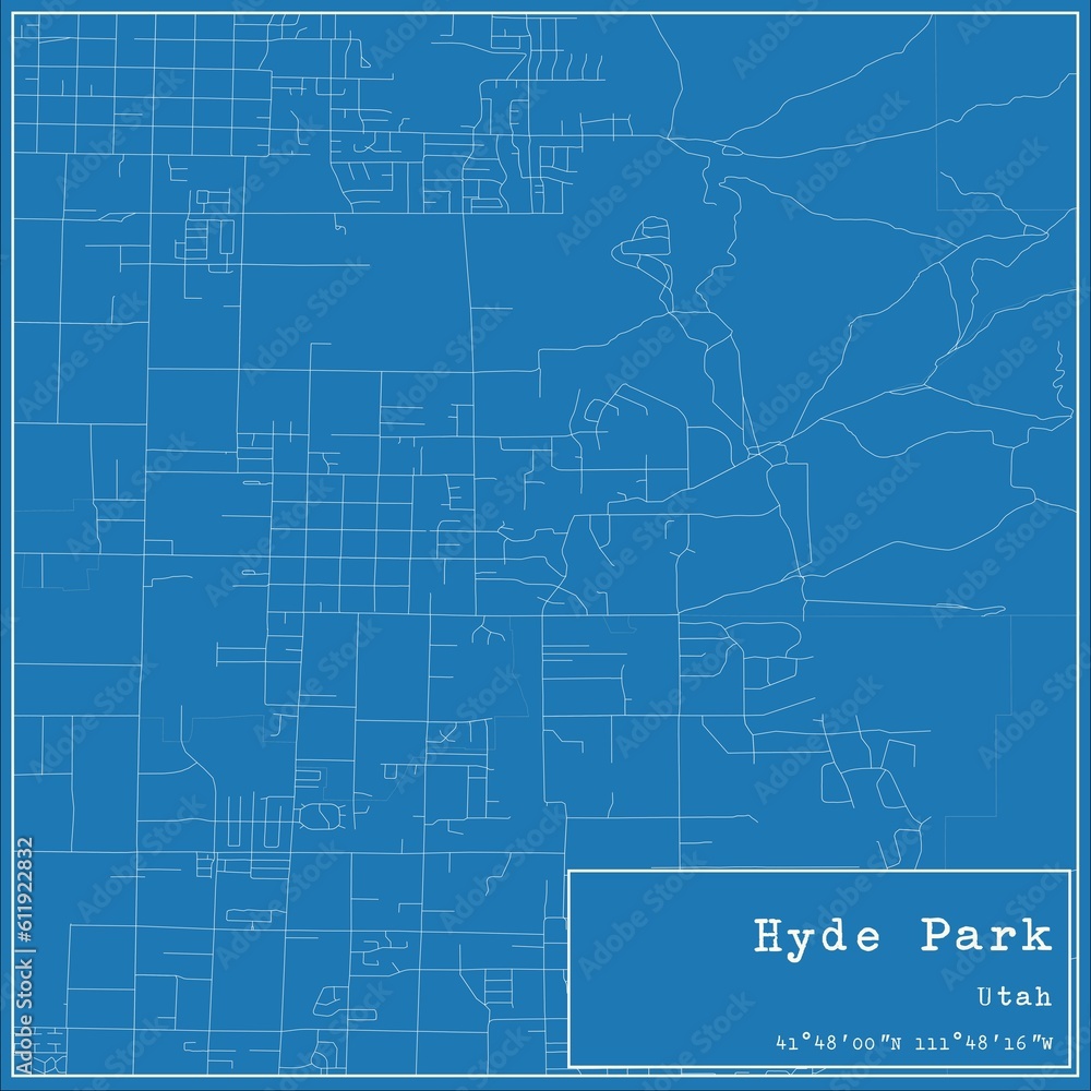 Blueprint US city map of Hyde Park, Utah.