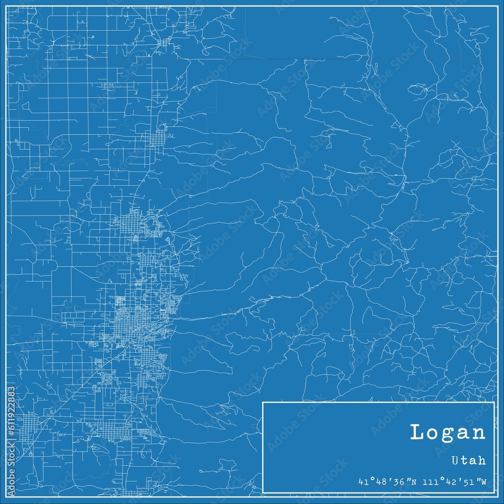 Blueprint US city map of Logan, Utah.