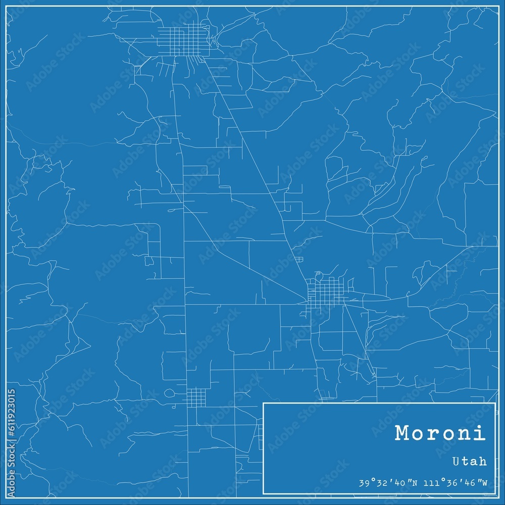 Blueprint US city map of Moroni, Utah.
