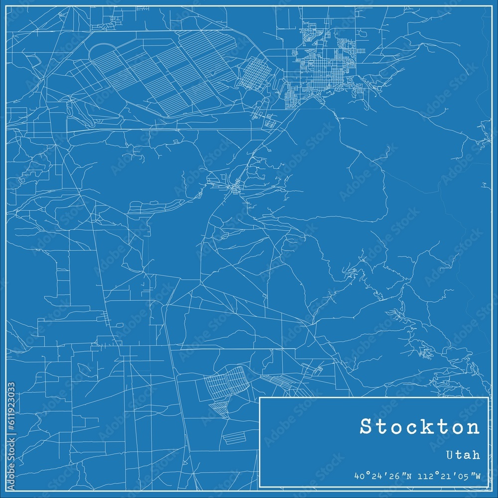 Blueprint US city map of Stockton, Utah.
