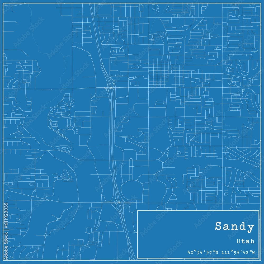 Blueprint US city map of Sandy, Utah.