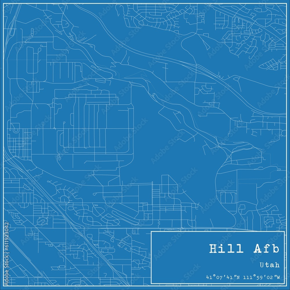 Blueprint US city map of Hill Afb, Utah.