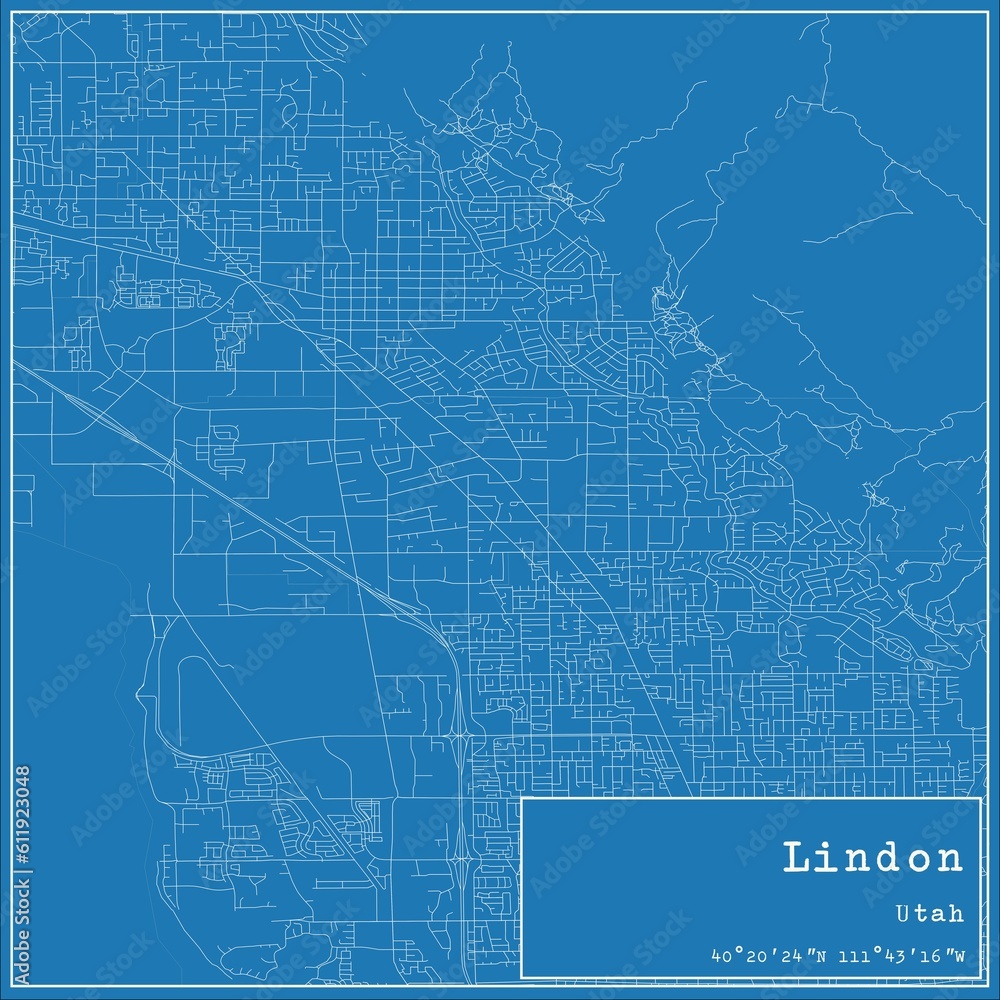 Blueprint US city map of Lindon, Utah.