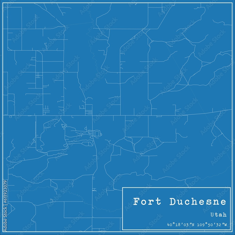 Blueprint US city map of Fort Duchesne, Utah.