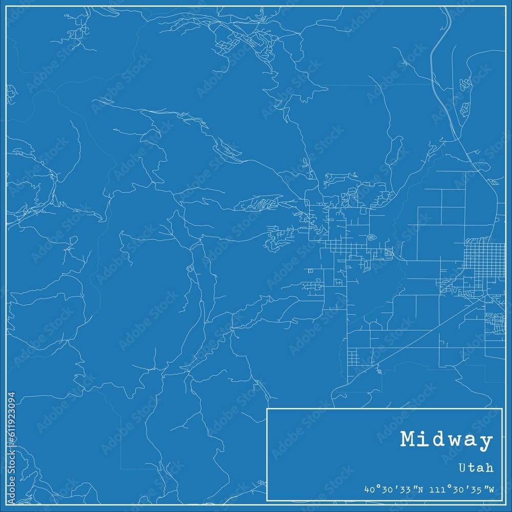 Blueprint US city map of Midway, Utah.