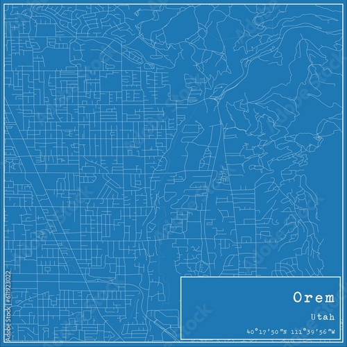 Blueprint US city map of Orem, Utah.