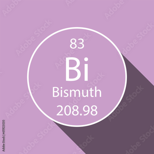 Bismuth symbol with long shadow design. Chemical element of the periodic table. Vector illustration.