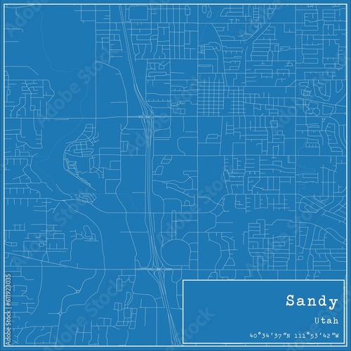 Blueprint US city map of Sandy  Utah.