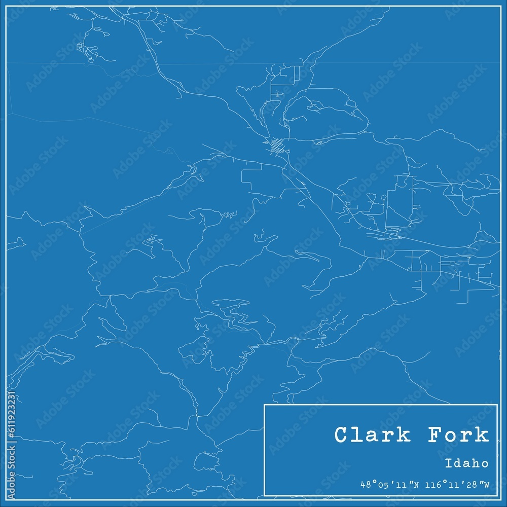 Fototapeta premium Blueprint US city map of Clark Fork, Idaho.