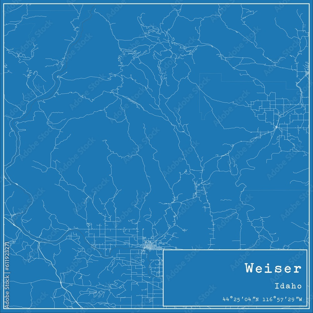 Blueprint US city map of Weiser, Idaho.