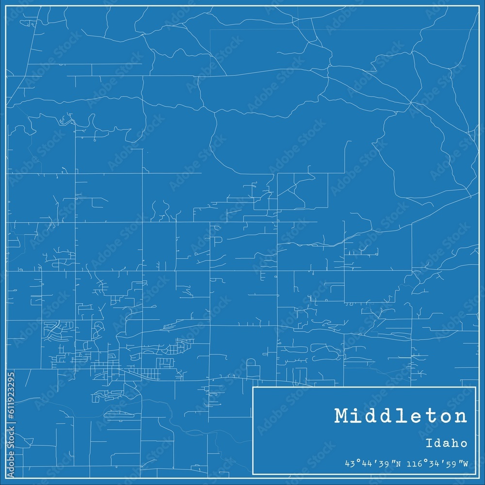 Blueprint US city map of Middleton, Idaho.
