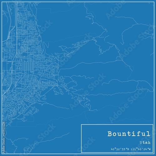 Billede på lærred Blueprint US city map of Bountiful, Utah.