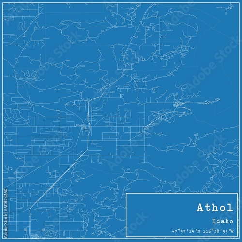 Blueprint US city map of Athol, Idaho.