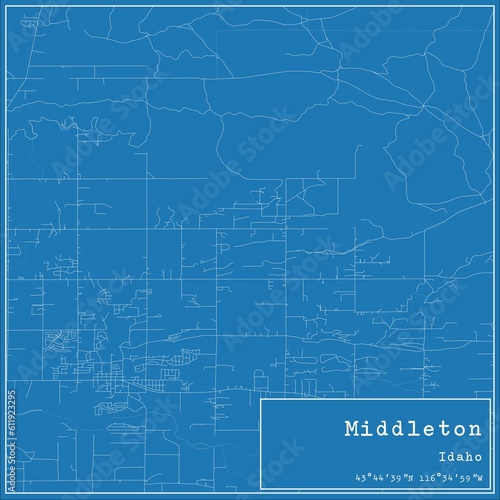 Blueprint US city map of Middleton, Idaho.