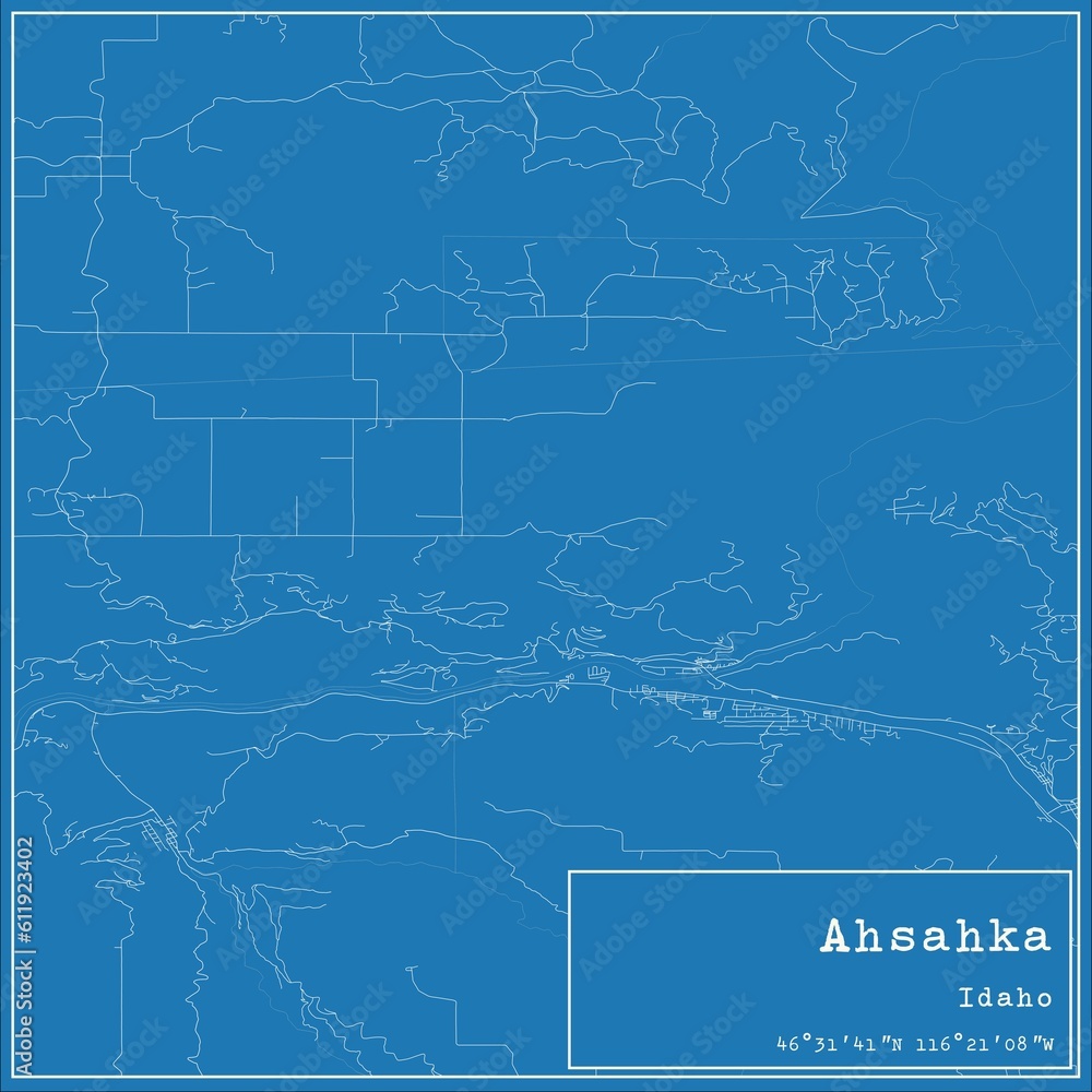 Fototapeta premium Blueprint US city map of Ahsahka, Idaho.