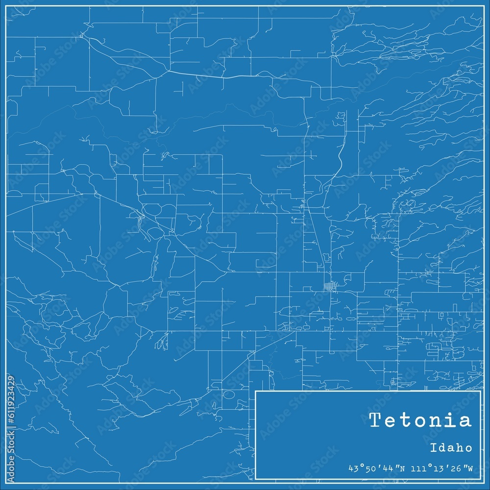 Blueprint US city map of Tetonia, Idaho.