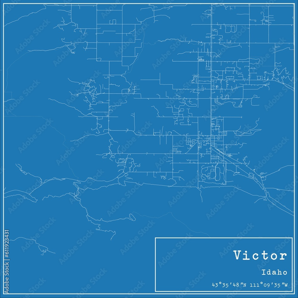 Blueprint US city map of Victor, Idaho.
