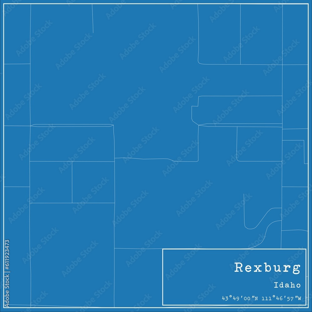Blueprint US city map of Rexburg, Idaho.