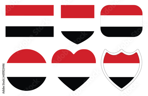 Yemen flag in design shape set. Flag of Yemen in design shape set.