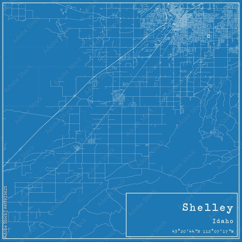 Obraz premium Blueprint US city map of Shelley, Idaho.