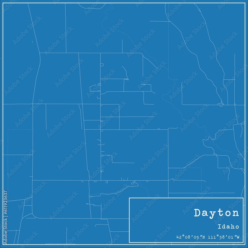 Blueprint US city map of Dayton, Idaho.