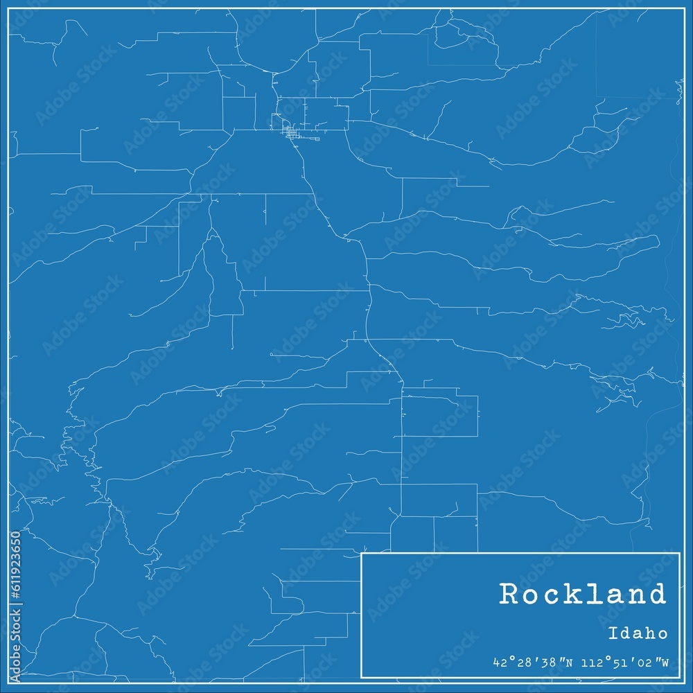 Blueprint US city map of Rockland, Idaho.