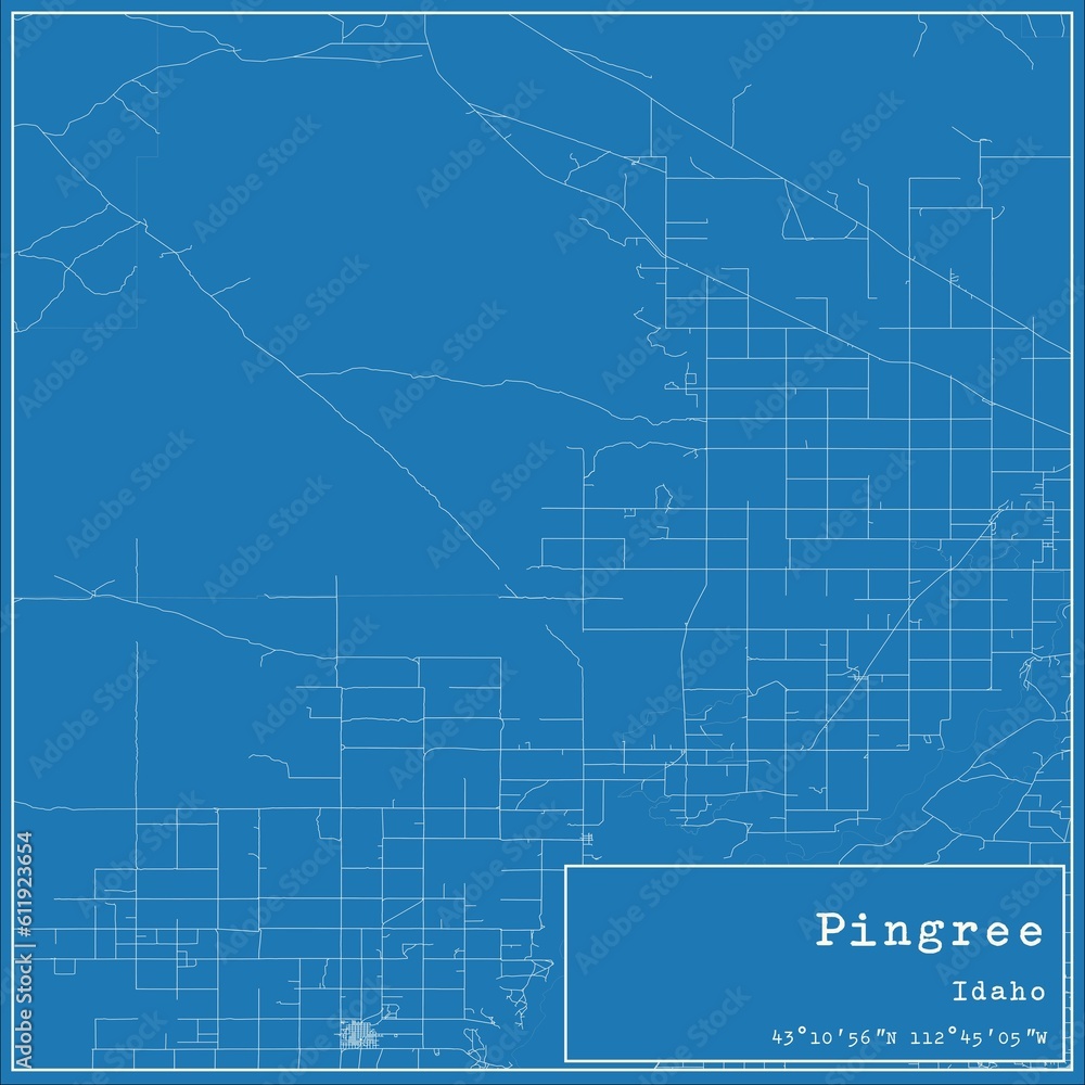Blueprint US city map of Pingree, Idaho.