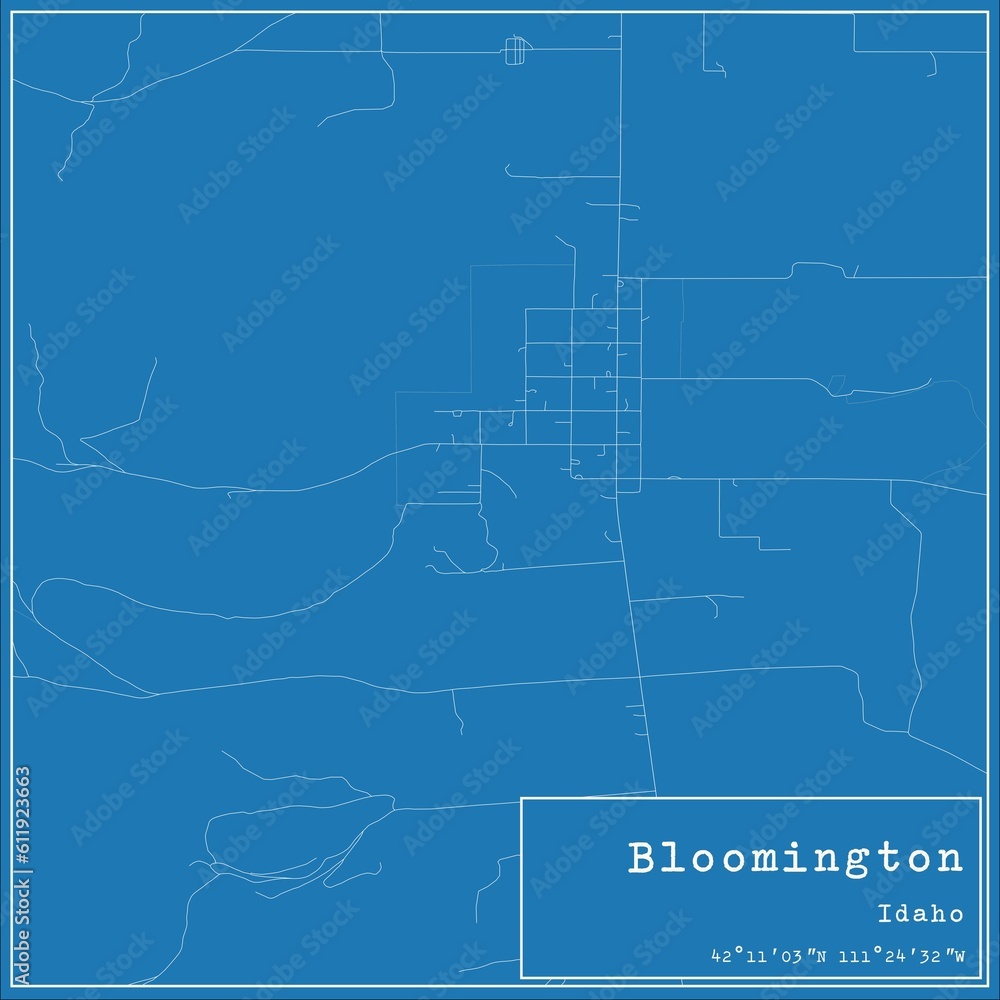 Blueprint US city map of Bloomington, Idaho.