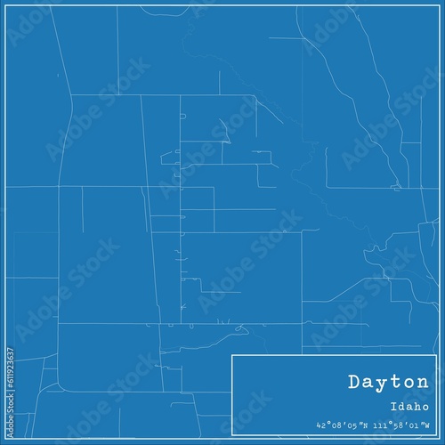 Blueprint US city map of Dayton, Idaho.
