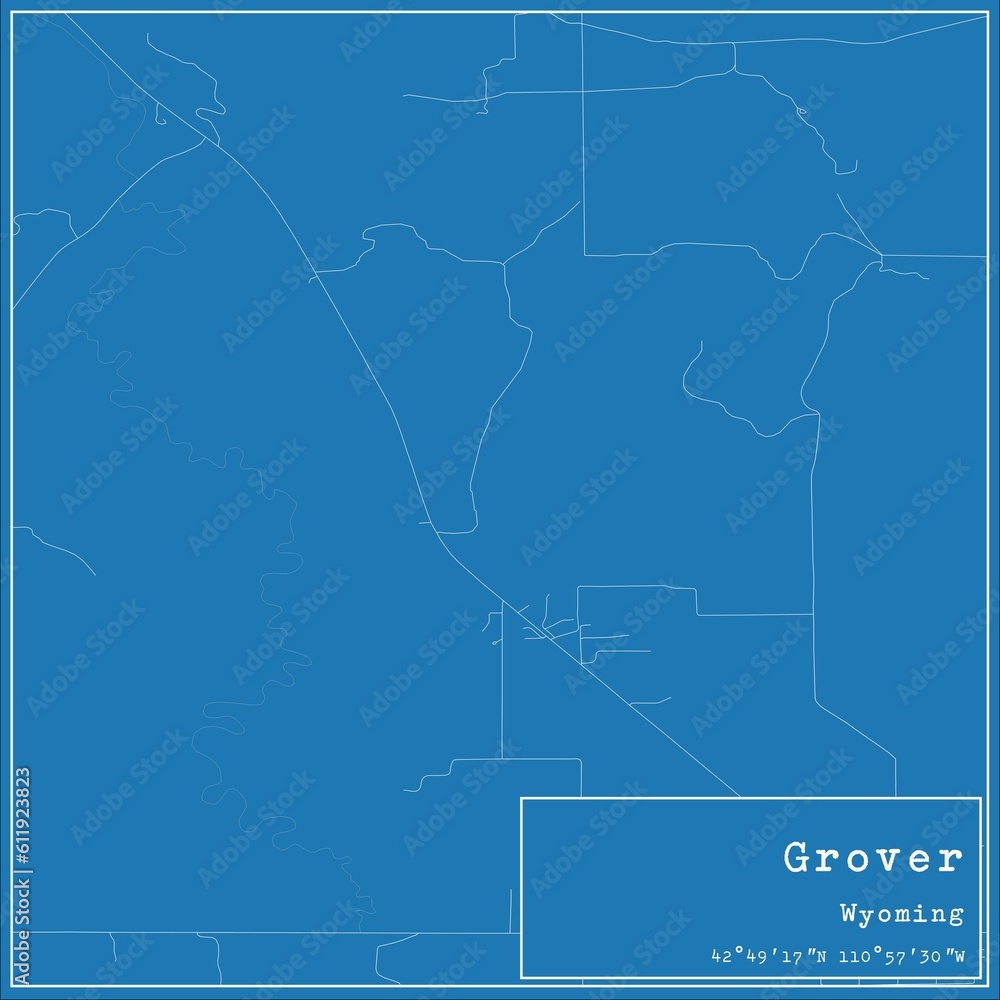 Blueprint US city map of Grover, Wyoming.