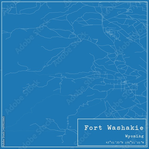 Blueprint US city map of Fort Washakie, Wyoming. photo