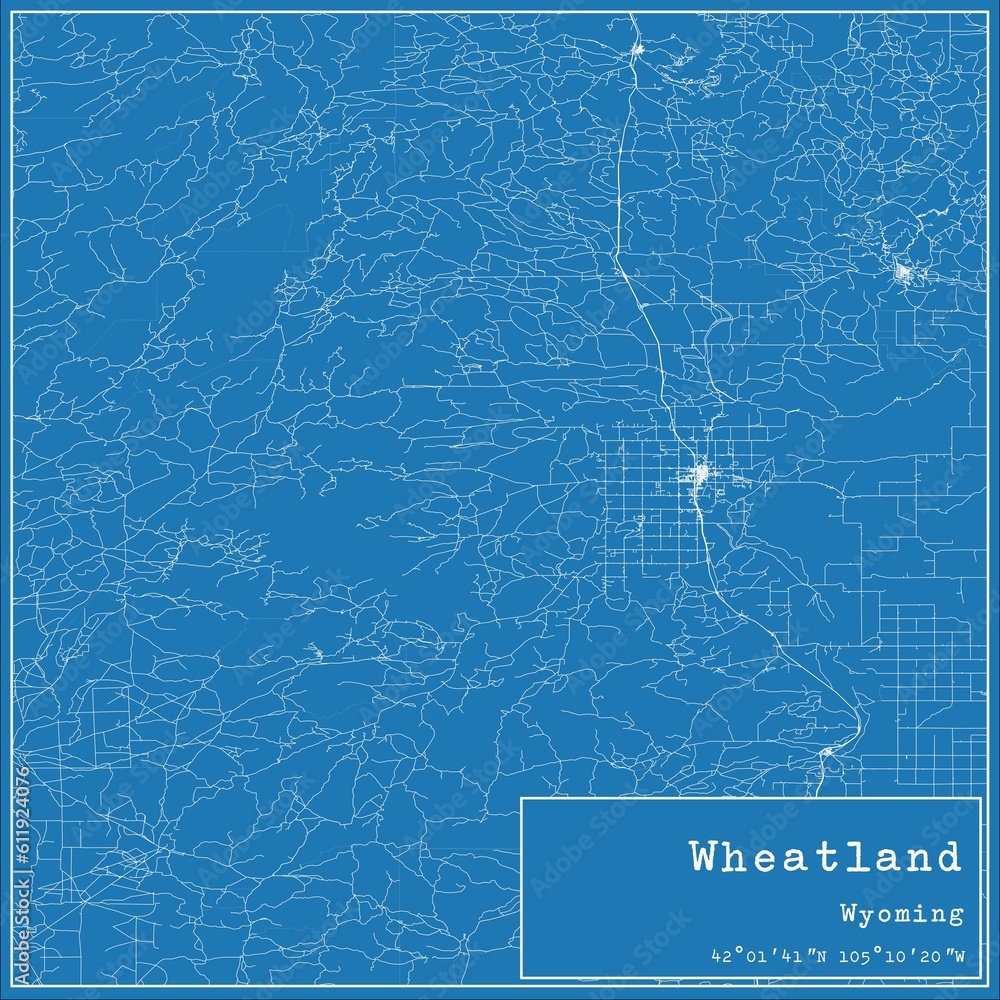 Fototapeta premium Blueprint US city map of Wheatland, Wyoming.