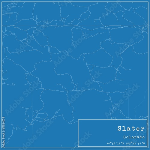 Blueprint US city map of Slater, Colorado.