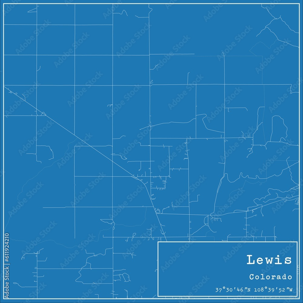 Blueprint US city map of Lewis, Colorado.