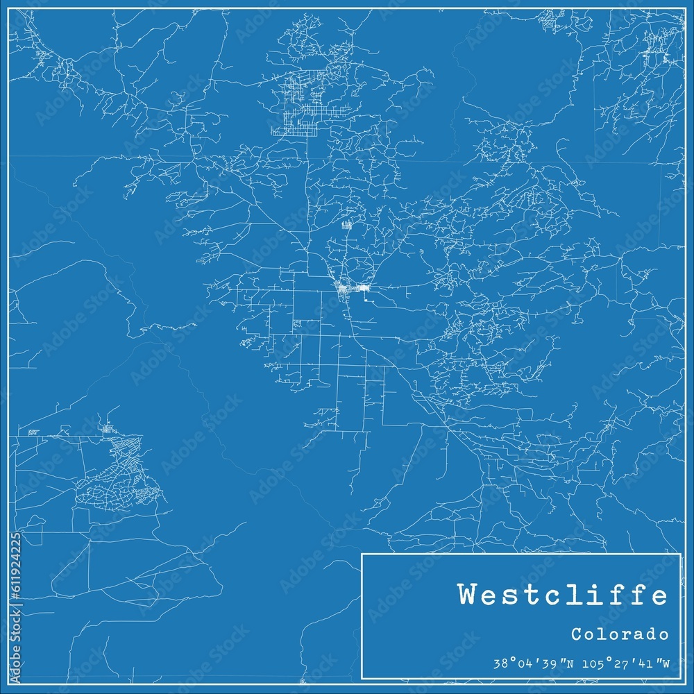Blueprint US city map of Westcliffe, Colorado.