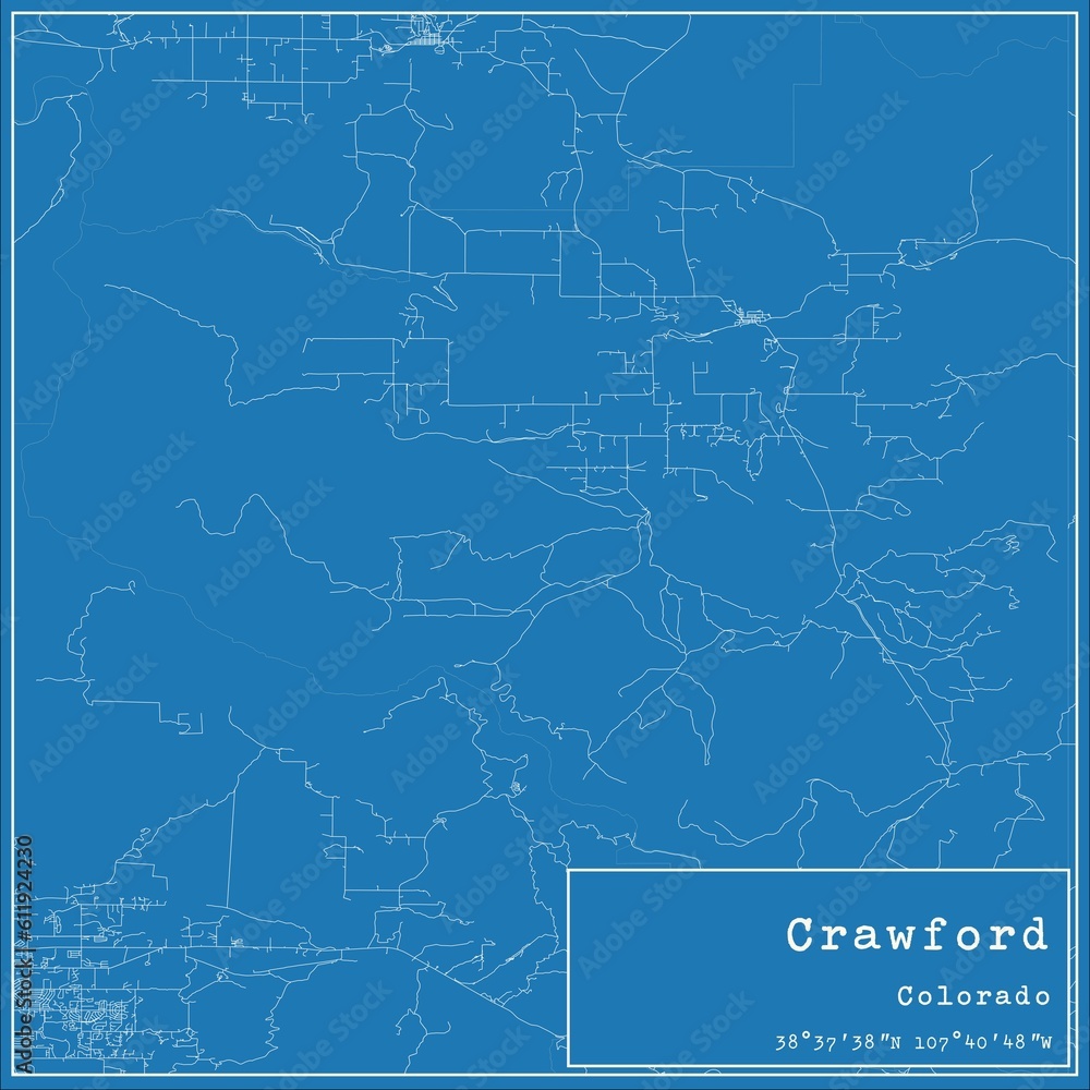 Blueprint US city map of Crawford, Colorado.