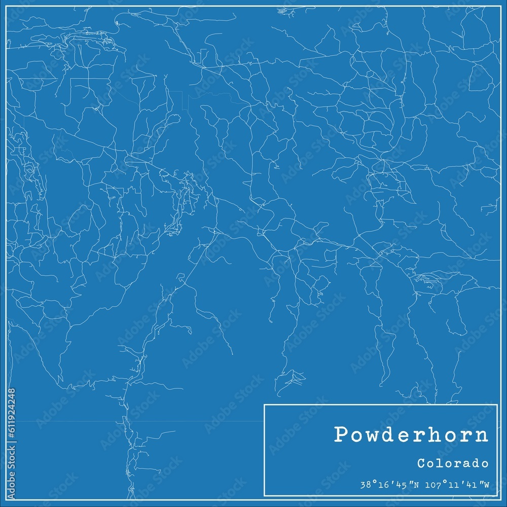 Blueprint US city map of Powderhorn, Colorado.