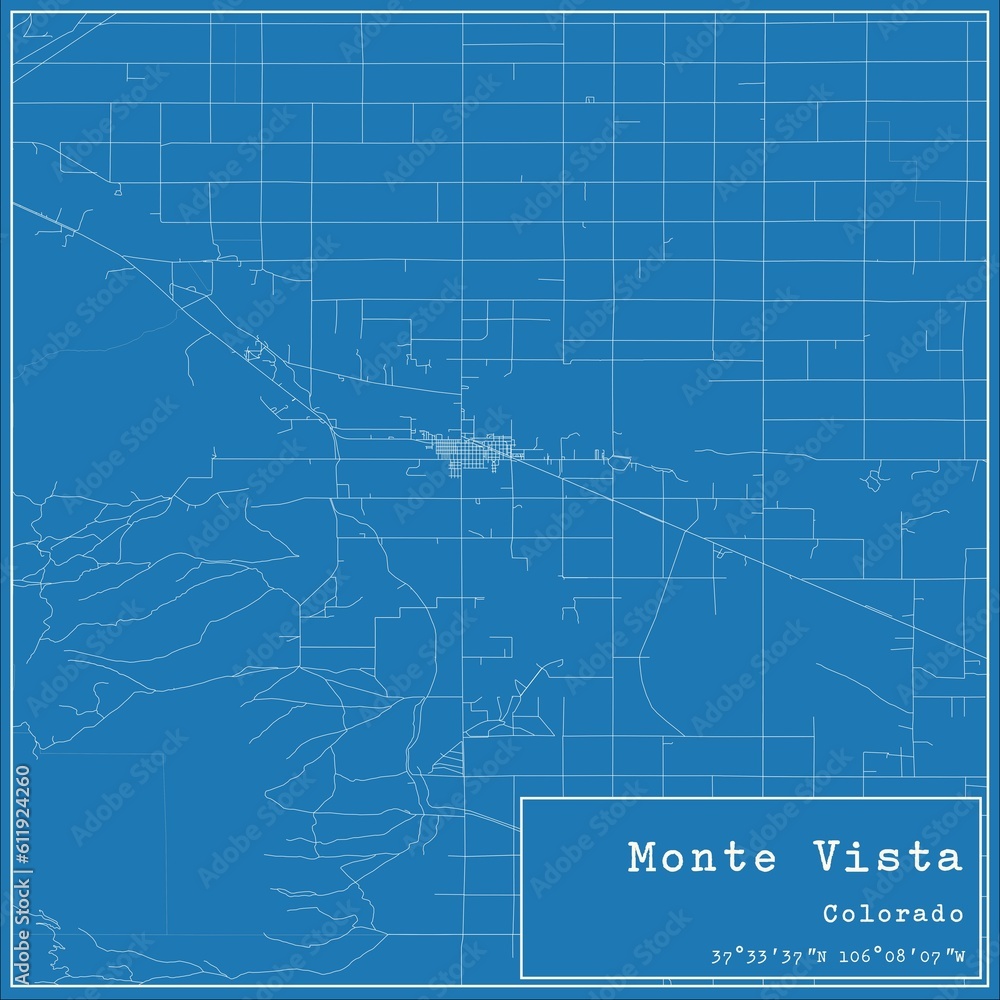Blueprint US city map of Monte Vista, Colorado.