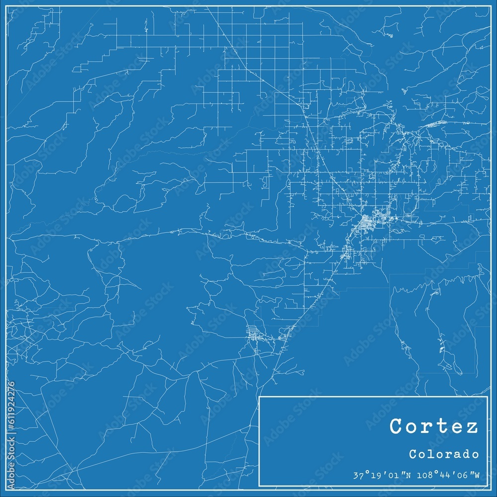 Blueprint US city map of Cortez, Colorado.